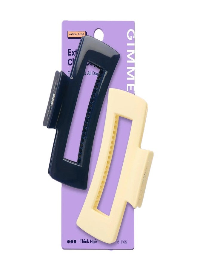 Gimme Beauty Rectangle Extra Grip Claw Clip - Double Teeth Accessory Set - Perfect for Thick Hair - Lasting Hold for Everyday Wear - Trendy, Non-Slip Cilp Duo for Women - Navy & Butter, 2 Pack - Image 1